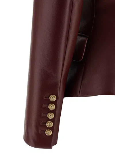Balmain Double-breasted Lambskin Leather Blazer In Red