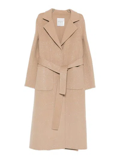 Ermanno Firenze Belted Long Coat In Neutral