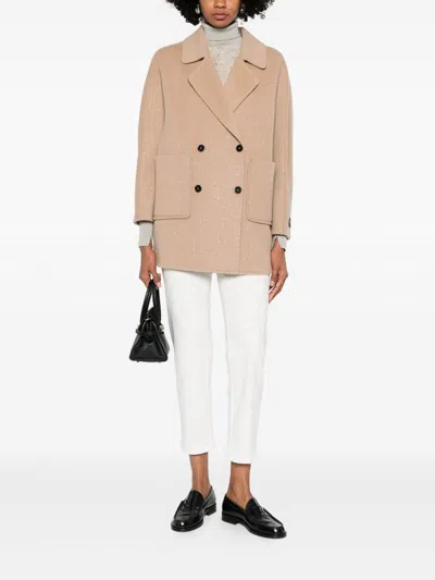 Ermanno Firenze Double-breasted Coat In Nude
