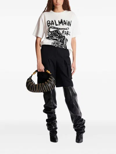 Balmain Short-sleeved T-shirt With Leopard Print In White