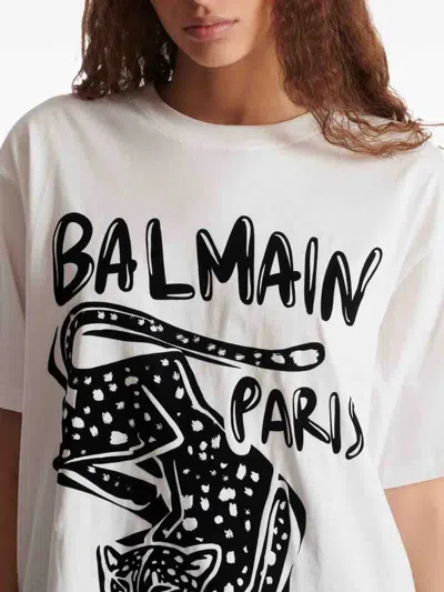 Balmain Short-sleeved T-shirt With Leopard Print In White