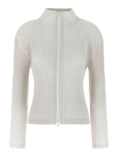 Issey Miyake Sleek Pleats Cardigan In White