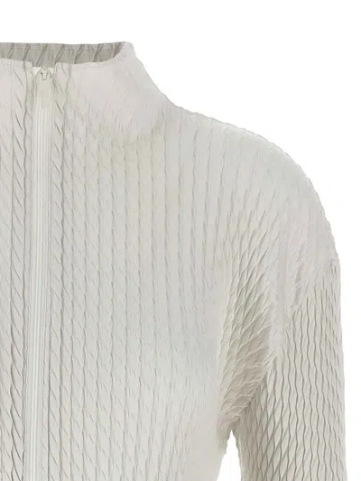 Issey Miyake Sleek Pleats Cardigan In White