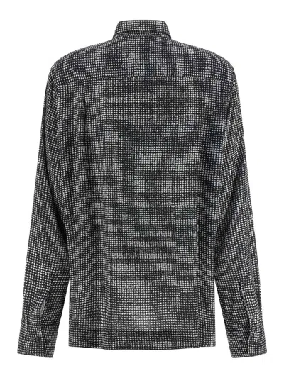 Ermanno Scervino Houndstooth Long Sleeve Rhinestone Shirt In White