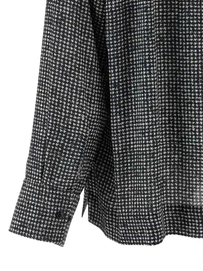 Ermanno Scervino Houndstooth Long Sleeve Rhinestone Shirt In White