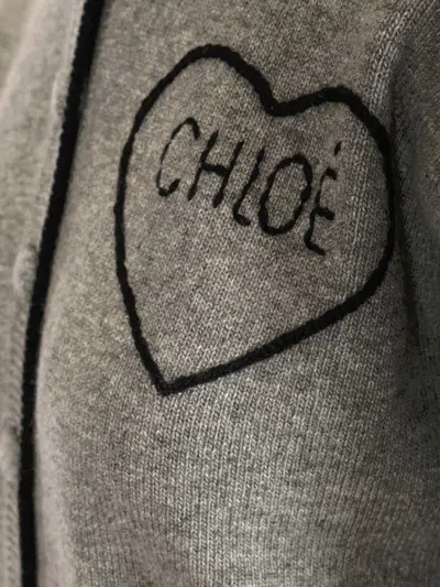 Chloé Wool And Cashmere Cardigan With Logo Knitwear Grey In Gray