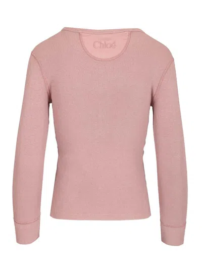 Chloé Fitted Henley Cotton Jersey Shirt Clothing In Pink
