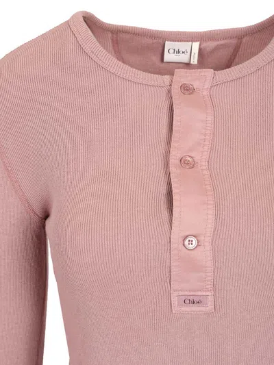 Chloé Fitted Henley Cotton Jersey Shirt Clothing In Pink