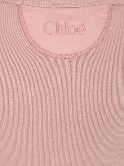 Chloé Fitted Henley Cotton Jersey Shirt Clothing In Pink