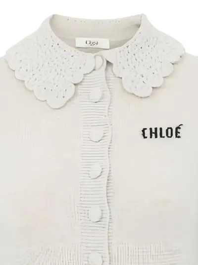 Chloé Wool Cardigan Logo Long Sleeves Scalloped Collar