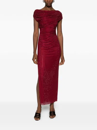 Self-portrait Draped Midi Dress In Red