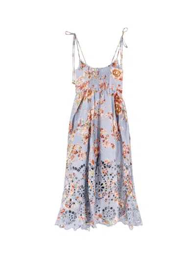 Zimmermann Womens Chambray Floral Awaken Picnic Floral Linen Midi Dress Xxs In Blue