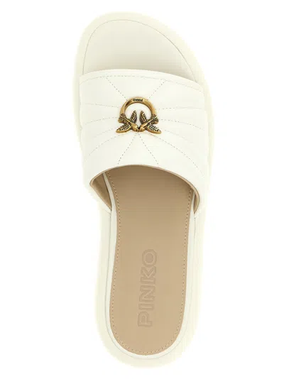 Pinko Fiona White Slides With Chunky Design And Love Birds Logo Plaque In Leather Woman