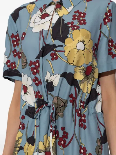 Marni Floral-print V-neck Midi Dress Clothing In Blue