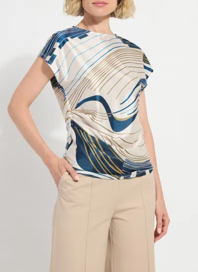 Lyssé Faride Side Pleated Printed Top In Block Puzzle In Blue