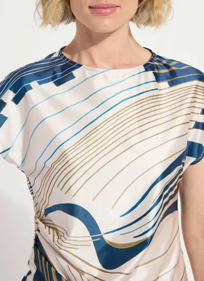 Lyssé Faride Side Pleated Printed Top In Block Puzzle In Blue