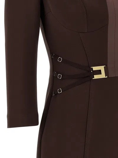 Elisabetta Franchi Logo Dress Elastic Bands Structured Shoulders In Burgundy