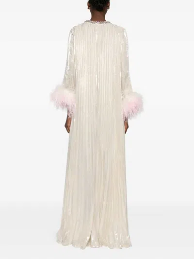 Self-portrait Long Dress With Feathers In Neutral
