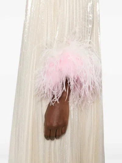 Self-portrait Long Dress With Feathers In Neutral