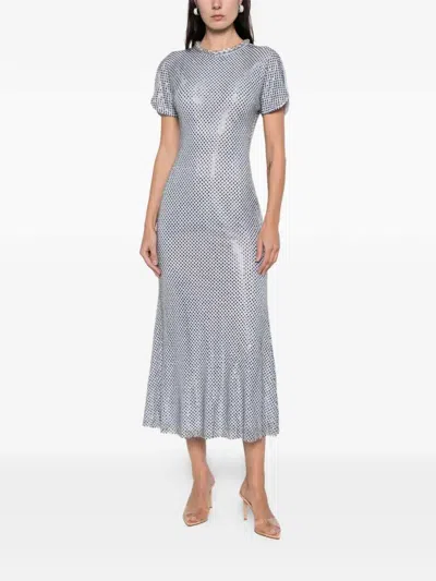 Self-portrait Midi Dress In Mesh With Rhinestones In Purple