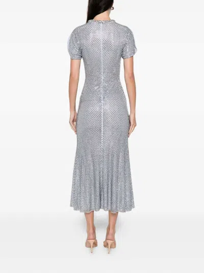 Self-portrait Midi Dress In Mesh With Rhinestones In Purple