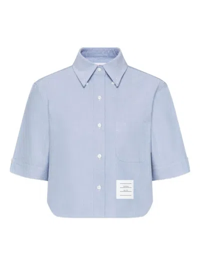Thom Browne Oxford Short Sleeve Cropped Shirt In Blue