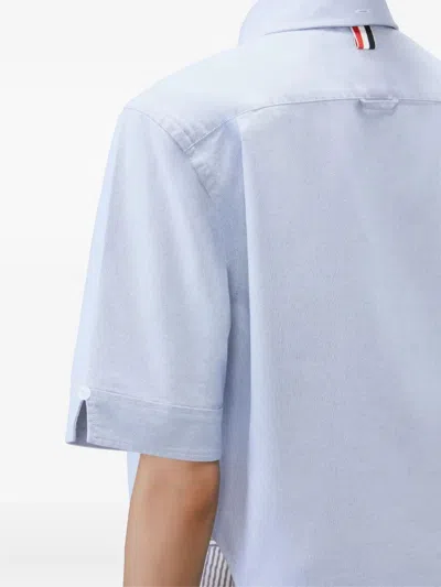 Thom Browne Oxford Short Sleeve Cropped Shirt In Blue