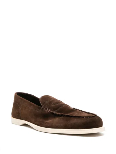 John Lobb Dark Brown Suede Casual Shoes With Velcro Closure