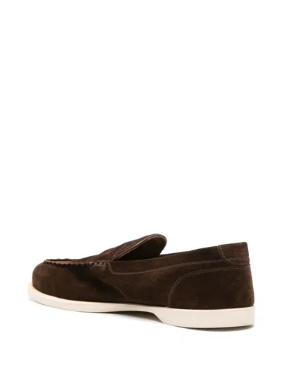 John Lobb Dark Brown Suede Casual Shoes With Velcro Closure