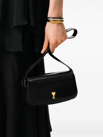 Ami Alexandre Mattiussi Ami Paris Women Leather Shoulder Bag With Metal Logo On The Front In Black