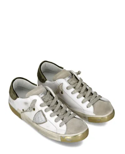 Philippe Model Prsx Low Sneakers In White Suede And Leather In White