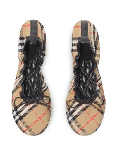 Burberry Women Fawn Ballerinas With Traditional Check Motif In Multi