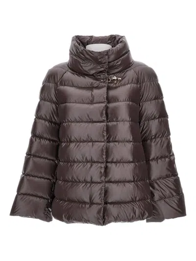 Fay Quilted Cape Down Jacket With Zip In Brown