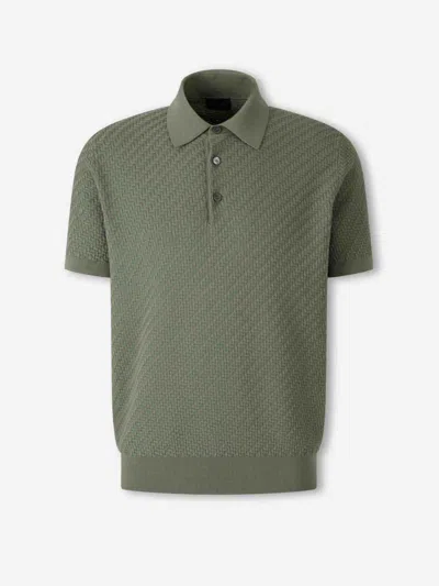 Brioni Textured Polo Shirt Collar Ribbed Cuffs Hem In Green
