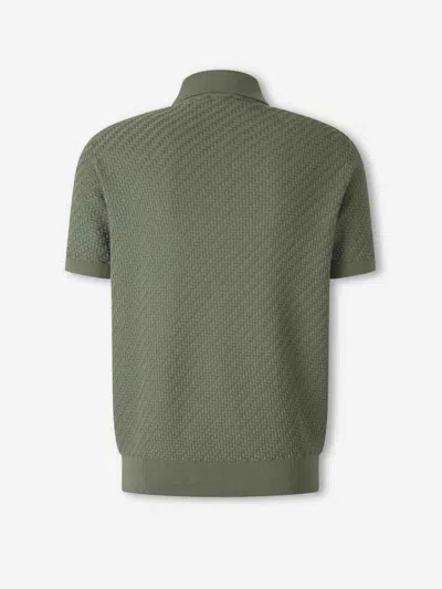 Brioni Textured Polo Shirt Collar Ribbed Cuffs Hem In Green