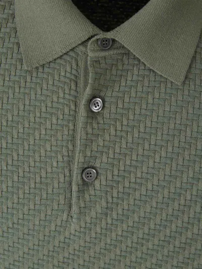 Brioni Textured Polo Shirt Collar Ribbed Cuffs Hem In Green