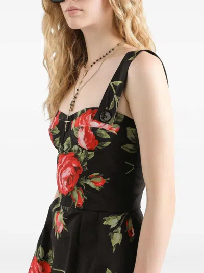 Dolce & Gabbana Floral-print Cotton Bustier Mini Dress In Black