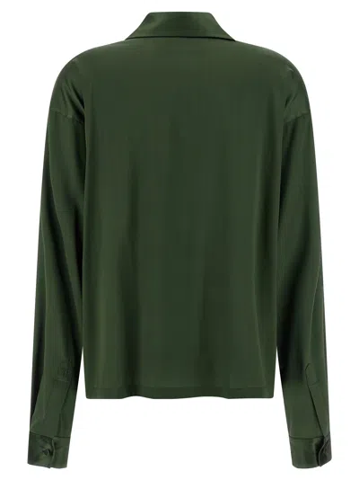 Tom Ford Stretch Silk Satin Polo With Tonal Tf Embroidered Logo Clothing In Green