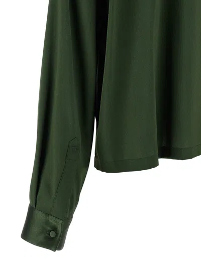 Tom Ford Stretch Silk Satin Polo With Tonal Tf Embroidered Logo Clothing In Green