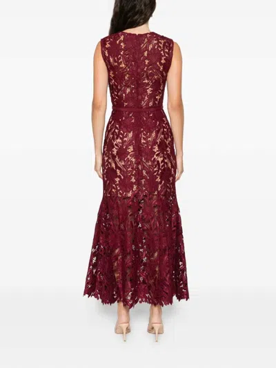 Self-portrait Fitted Guipure Lace Midi Dress With Removable Belt In Red