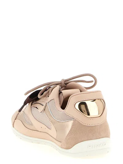 Pinko Yulia Leather And Mesh Sneakers With Two-tone Laces In Pink