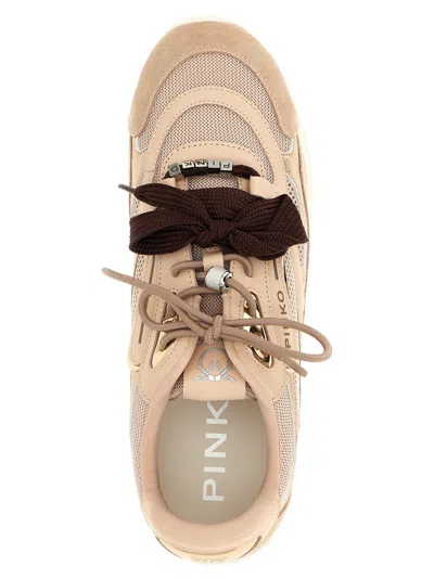 Pinko Yulia Leather And Mesh Sneakers With Two-tone Laces In Pink
