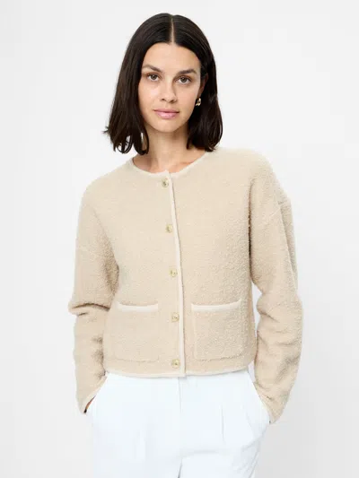 French Connection Effie Boucle Knit Cardigan Sweater In Nude