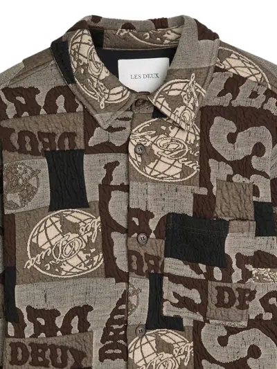 Les Deux Kaleb Patchwork-jacquard Woven Overshirt In Brown