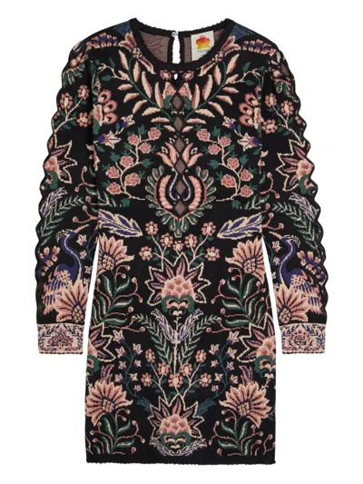 Farm Rio Marvelous Garden Floral-jacquard Knit Mini Dress In Black ...