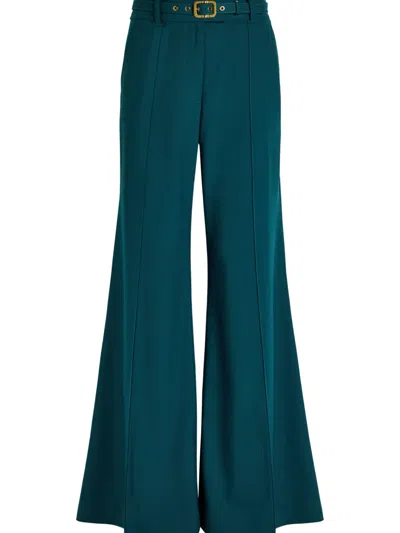 Zimmermann Rebellion Belted Stretch-wool Trousers In Green