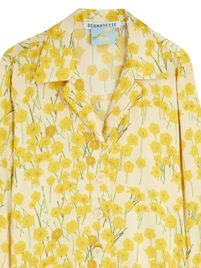 Bernadette Louis Floral-print Stretch-silk Pyjama Shirt In Yellow