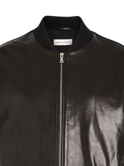 Nour Hammour Marley Leather Bomber Jacket In Brown