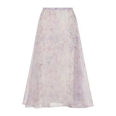 Alberta Ferretti Organza Midi Skirt Floral Pattern In Purple