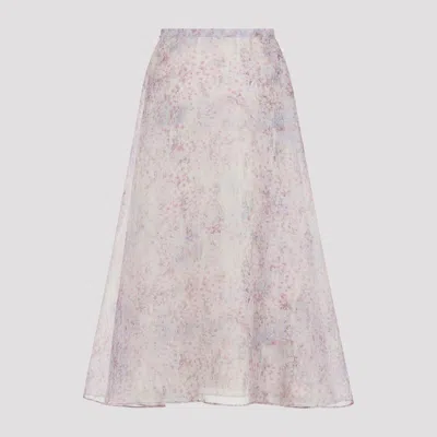 Alberta Ferretti Organza Midi Skirt Floral Pattern In Purple